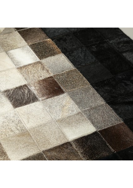 Siyah Köşeli Bej Dana Derisi Patchwork Halı – El Dokuma Hakiki Deri Şık Giriş Halısı fırsatları