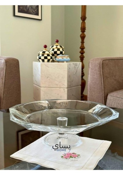 Cam Kristal Ayaklı Sunum Tabağı 32X9.6 Cm, Nude Reflection Serisi, Şık ve Zarif Tasarım