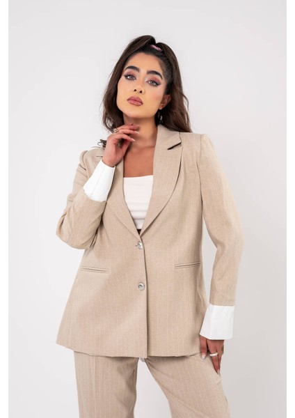 Asmetrik Kesim Gömlek Deteylı Blazer Ceket Pantolon Takım TKM08013
