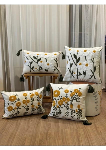 4'lü Punch Işlemeli Nakışlı Panç Dekoratif Kırlent Kılıfı