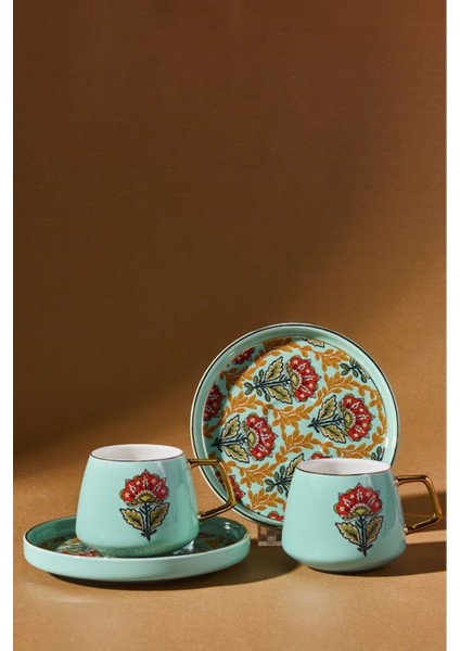 Iki Kişilik Mavi Kahve Fincan Takımı 100 ml Şık ve Zarif Tasarım