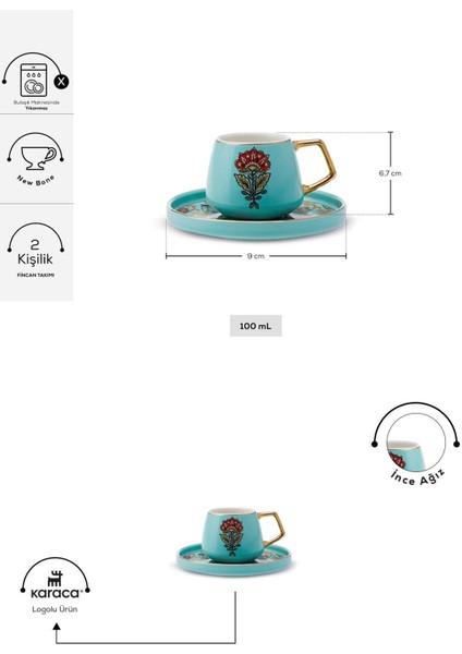 Iki Kişilik Mavi Kahve Fincan Takımı 100 ml Şık ve Zarif Tasarım fiyatları