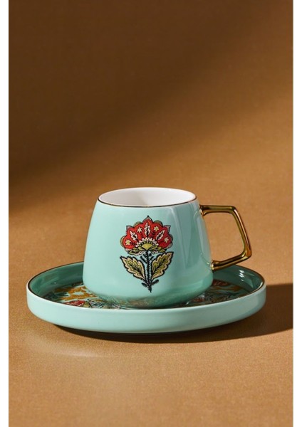 Iki Kişilik Mavi Kahve Fincan Takımı 100 ml Şık ve Zarif Tasarım modelleri