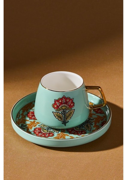 Iki Kişilik Mavi Kahve Fincan Takımı 100 ml Şık ve Zarif Tasarım fırsatları