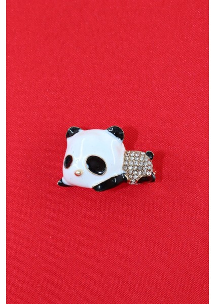 Yavru Panda Broş. Yaka Iğnesi Panda Broş. Zirko Taşlı Tasarım Panda Broş. Kadın Broş. Panda Broş.