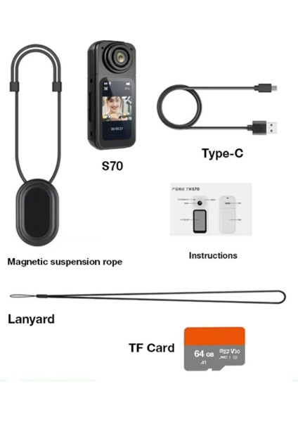 Wifi 35 gr Vücut Aksiyon Kamerası 1.47 Inç Ekran Manyetik Kolye 180 Derece Dönen Lens 2.7k Görüntü