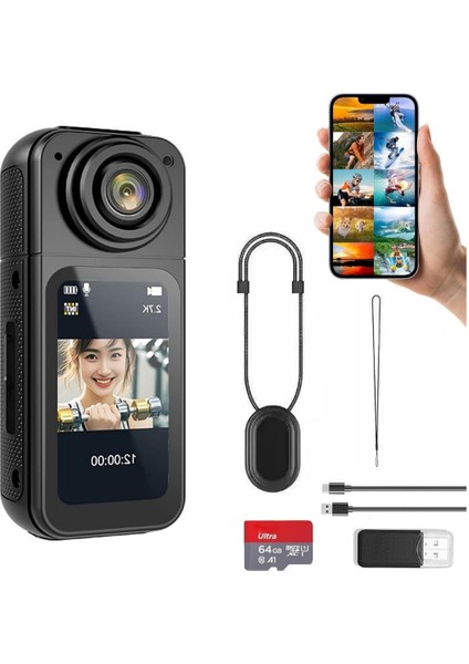 Wifi 35 gr Vücut Aksiyon Kamerası 1.47 Inç Ekran Manyetik Kolye 180 Derece Dönen Lens 2.7k Görüntü fiyatları