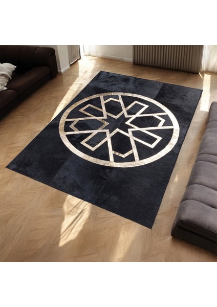 Siyah Dekoratif Dana Derisi Patchwork Halı – El Dokuma Hakiki Deri Salon Halısı fiyatları