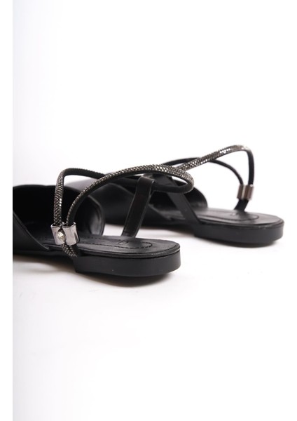 Jet-Carolıne Lastikli Ortopedik Rahat Taban Bilekten Taş Detaylı Kadın Babet Ayakkabı Cst - Siyah indirimleri