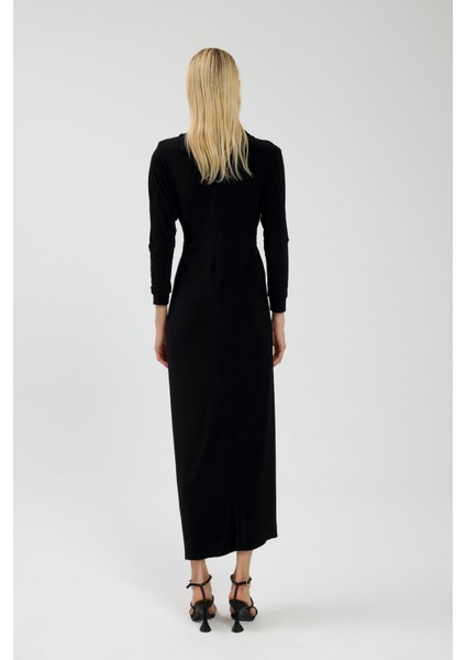 Siyah Drape Detaylı Elbise modelleri