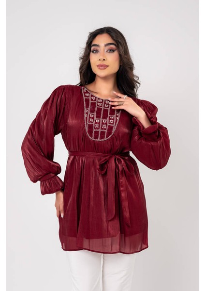 Taş Işlemeli Kemer Detaylı Bluz BLZ16086