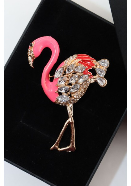 Zirkon Taşlı Flamingo Broş. Yaka Iğnesi Flamingo Broş. Taşlı Broş. Kadın Broş. Flamingo Broş.