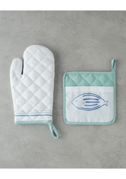 Mutfak Seti 2'li Polyester 17X30 cm ve 20X20 cm Mavi-Yeşil