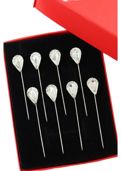 8’li Pırlanta Taşlı Eşarp Iğnesi. Şal Iğnesi. Türban Iğnesi. Başörtü Iğnesi. Eşarp ve Şal Iğnesi