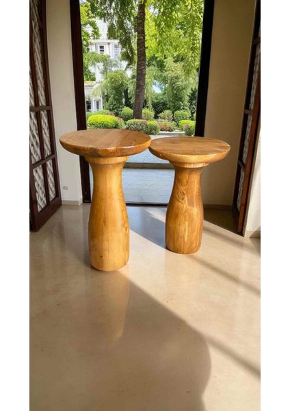 Doğal Tik Renk 2’li Ahşap Zigon Sehpa Takımı – Masif Yan ve Fiskos Sehpa fiyatları