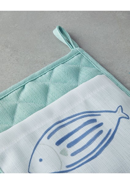 Mutfak Seti 2'li Polyester 17X30 cm ve 20X20 cm Mavi-Yeşil modelleri