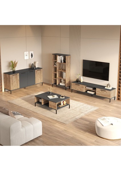 Best Tv Ünitesi 4'lü Set Orta Sehpa Konsol Kitaplık Çam Bes6-Aa