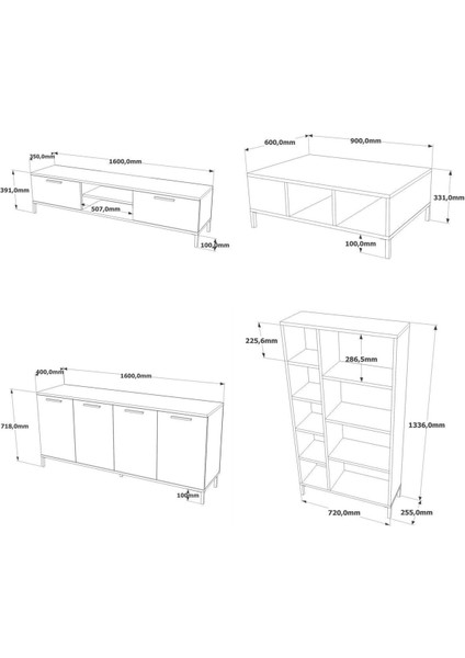 Best Tv Ünitesi 4'lü Set Orta Sehpa Konsol Kitaplık Çam Bes6-Aa