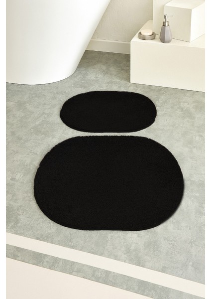 Shaggy Oval Büyük Boy Kaymaz Taban Yıkanabilir 60X100 60X50 2'li Set Banyo Paspası