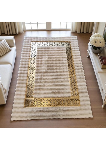 Krem Rengi Modern Desenli Peluş Halı, Şık Ev Halısı modelleri