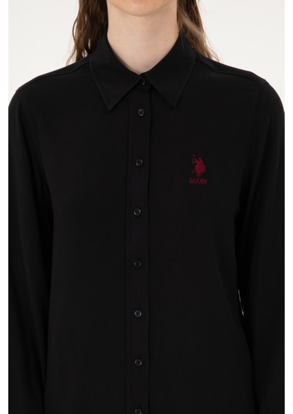 Kadın Siyah Gömlek Desenli 50316429-VR046