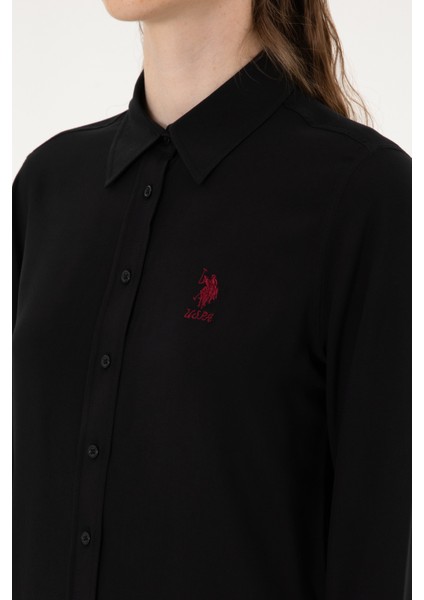 Kadın Siyah Gömlek Desenli 50316429-VR046