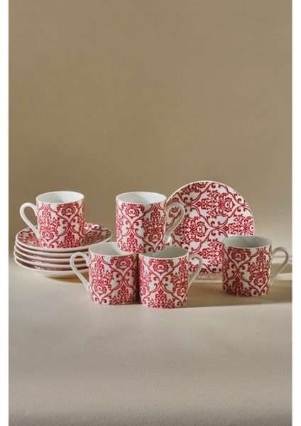 Kırmızı 6 Kişilik 90 ml Kahve Fincanı Takımı, Şık ve Zarif Tasarım