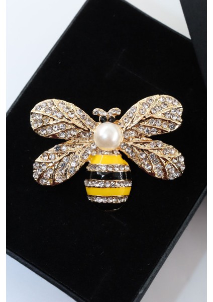 Gold Renkli Incili Kraliçe Arı Broş. Taşlı Tasarım Broş. Yaka Iğnesi Broş. Arı Broş. fiyatları