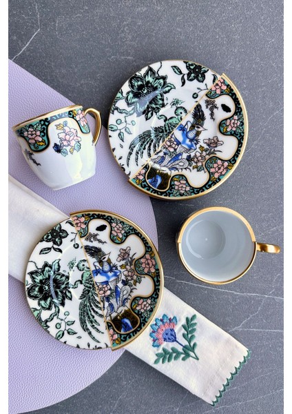 Mor ve Pembe Renklerde Özel Tasarım Iki Kişilik Şık Fincan Takımı