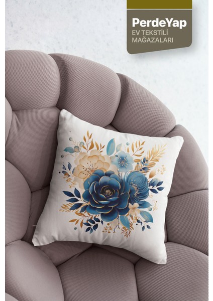 Mavi Çiçek ve Hilal Desenli 4lü Dijital Baskılı Dekoratif Kırlent Kılıfı 43 x 43 cm 051 fiyatları