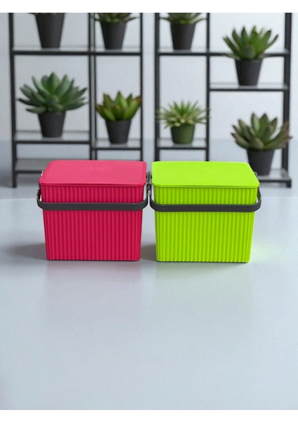 Rainbow 2'li Yeşil Pembe Kare Kova Piknik Sepeti Meyve Kovası fiyatları