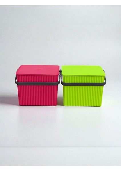 Rainbow 2'li Yeşil Pembe Kare Kova Piknik Sepeti Meyve Kovası fırsatları