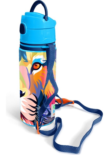 Lacivert Aslan Desenli Pipetli Alüminyum Matara 600 ml modelleri