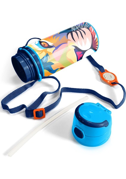 Lacivert Aslan Desenli Pipetli Alüminyum Matara 600 ml indirimleri