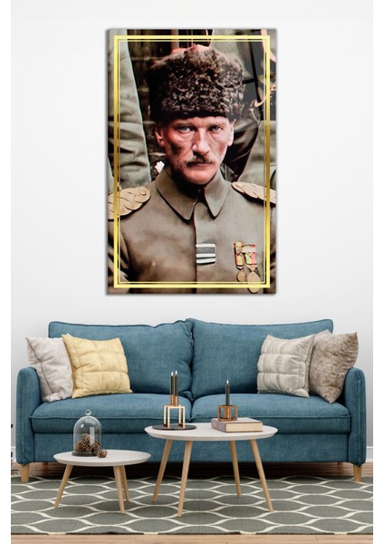 Gold Şeritli Cephede Atatürk Portresi Cam Tablo, Ev ve Ofis Dekoru, Hediyelik Duvar Dekorasyonu modelleri