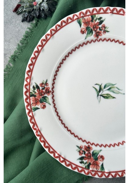 6 Kişilik 25 cm Özel Tasarım Porselen Servis Tabağı Takımı, Kırmızı ve Yeşil Renk Seçenekleri fırsatları