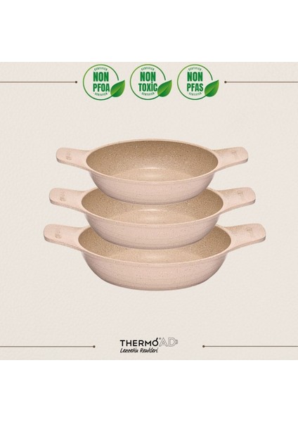 Döküm Güveç Sahan Seti, Kendinden Saplı, 3 Parça, Vizon, 18-20-22CM