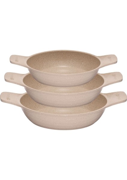 Döküm Güveç Sahan Seti, Kendinden Saplı, 3 Parça, Vizon, 18-20-22CM