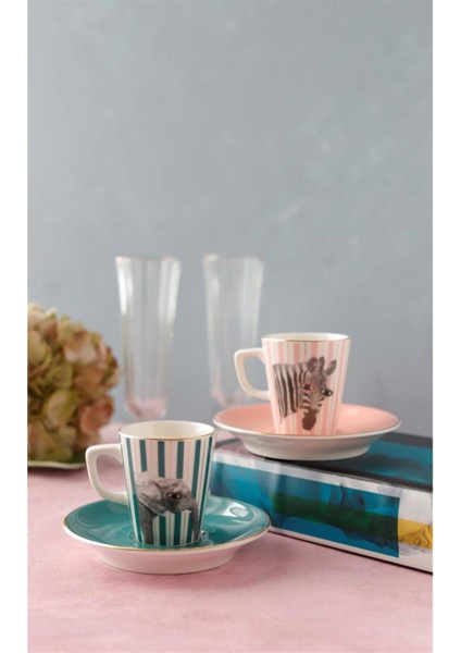 Beyaz 4'lü Zürafa ve Fil Temalı Kahve Takımı, Şık ve Zarif Tasarım fiyatları