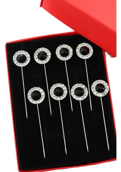 8’li Oval Siyah Taşlı Eşarp Iğnesi. Şal Iğnesi. Türban Iğnesi. Başörtü Iğnesi. Eşarp ve Şal Iğnesi.