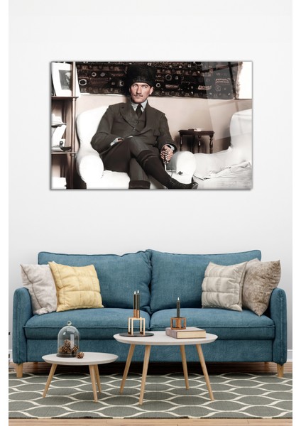 Takım Elbiseli Mustafa Kemal Atatürk Cam Tablo, Modern Ev Ofis Dekoru, Hediyelik Duvar Dekorasyonu modelleri