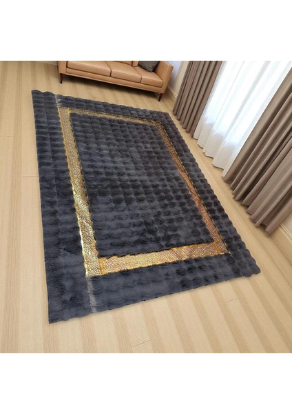 Altın Şeritli Koyu Gri Modern Peluş Halı, Lüks Ev Halısı, Kaymaz Taban fiyatları