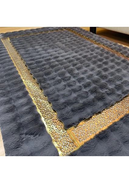 Altın Şeritli Koyu Gri Modern Peluş Halı, Lüks Ev Halısı, Kaymaz Taban indirimleri