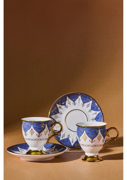 Iki Kişilik Mavi Kahve Fincan Seti, 100 Ml, Şık ve Kullanışlı Tasarım