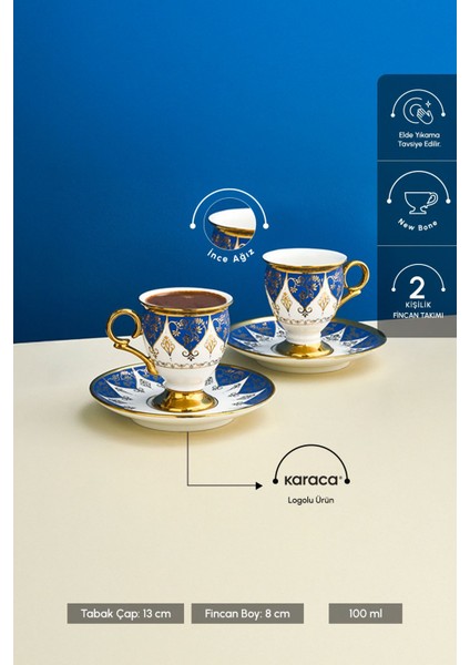 Iki Kişilik Mavi Kahve Fincan Seti, 100 Ml, Şık ve Kullanışlı Tasarım fiyatları