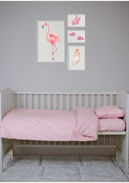 %100 Pamuk Bebek Nevresim Takımı, Lastikli Çarşaf Dahil, Pembe Renkli, Yumuşak ve Konforlu