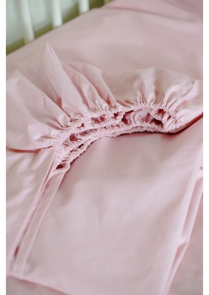 %100 Pamuk Bebek Nevresim Takımı, Lastikli Çarşaf Dahil, Pembe Renkli, Yumuşak ve Konforlu