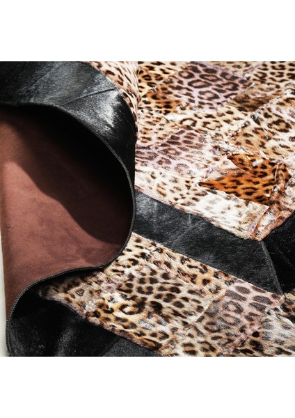 Siyah Kenarlı Leopar Desenli Dana Derisi Halı, Kaymaz Taban Halı, Lüks Salon Halısı fiyatları