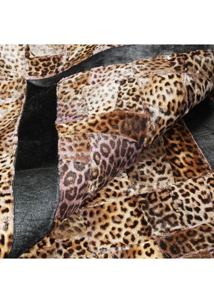 Siyah Kenarlı Leopar Desenli Dana Derisi Halı, Kaymaz Taban Halı, Lüks Salon Halısı modelleri