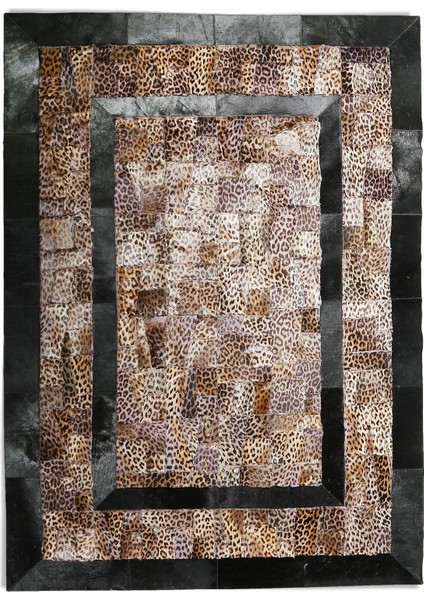 Siyah Kenarlı Leopar Desenli Dana Derisi Halı, Kaymaz Taban Halı, Lüks Salon Halısı indirimleri